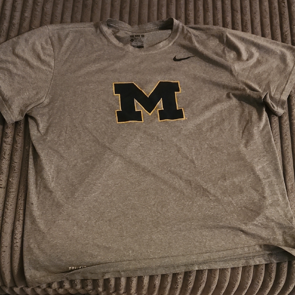 Nike Gray T-Shirt with Black and Gold M Logo